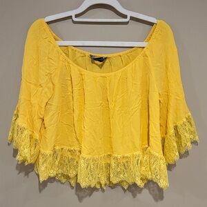 Title: Zara Woman Yellow Lace Trim Off-The-Shoulder Blouse - Size M
